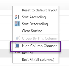 menu hide column chooser