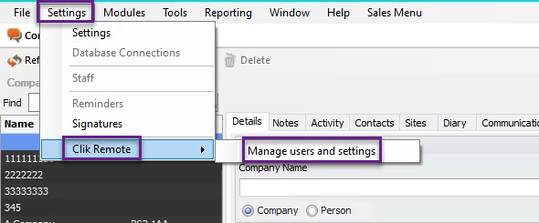 clik service settings