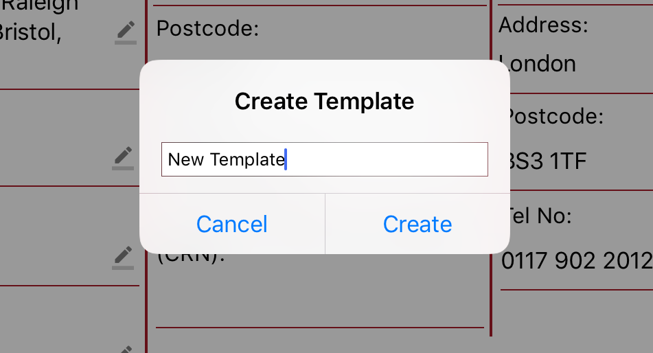 create template name box