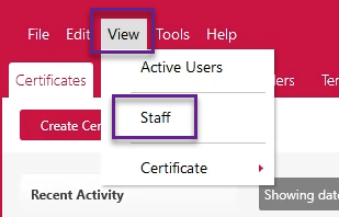 software view staff menu