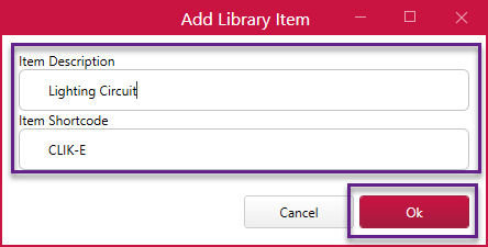 add library item window