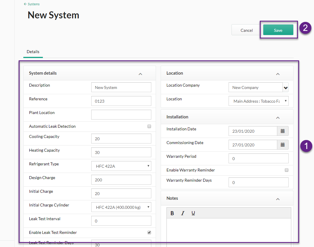 save new system details