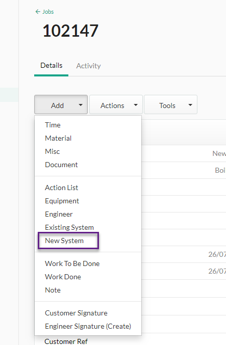 add new system drop-down menu
