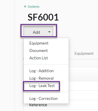 add log leak test drop-down