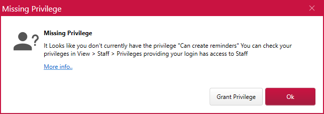 missing privilege notification message