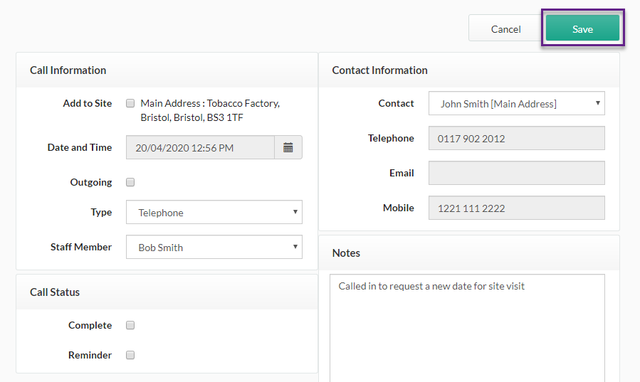 save call details