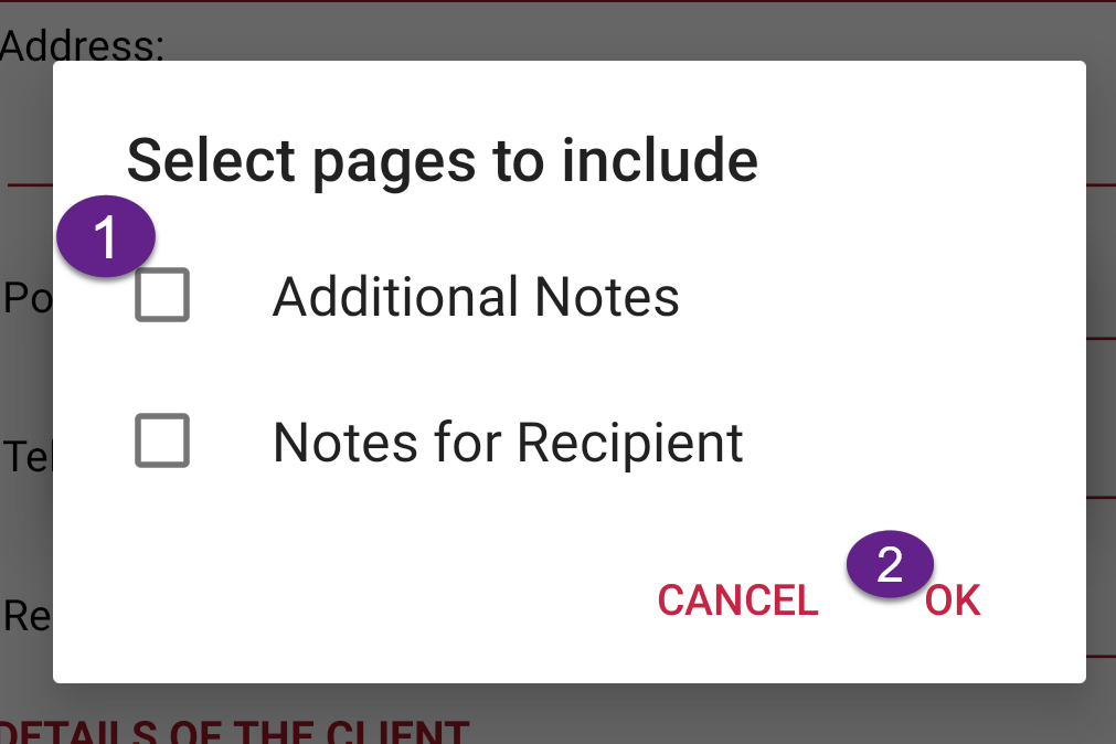 pages to include tick boxes