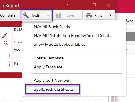 tools drop-down, spellcheck certificate