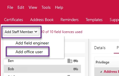 add office user drop-down