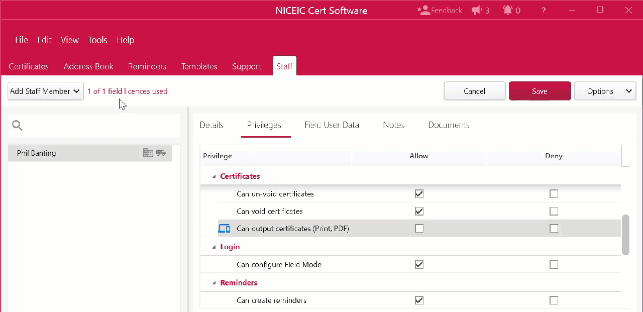 edit user, can output certificates