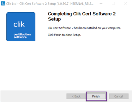 complete setup screen, finish button