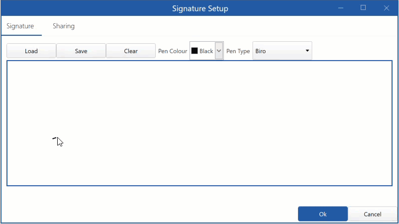 signature setup screen, draw signature