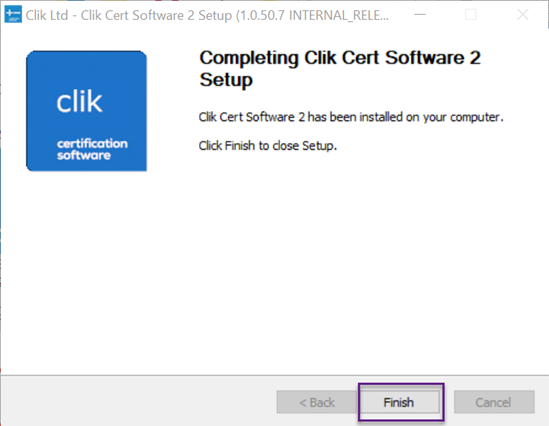 complete setup screen, finish button