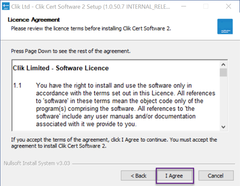 licence agreement, i agree button