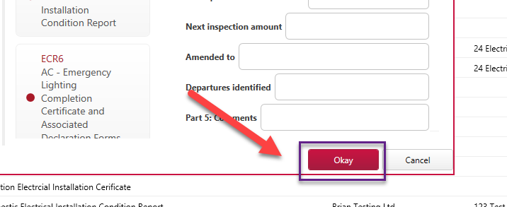 settings screen, okay button