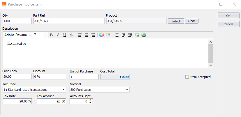 create a purchase invoice in clik service