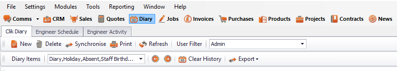 create a new diary item in clik service