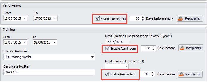 create reminders for qualifications in clik service