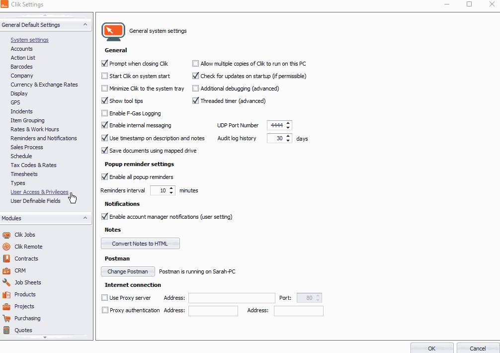 create an f-gas system in clik service